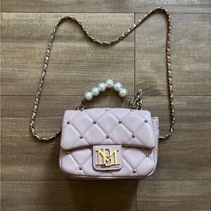 Badgley Mischka Blush Quilted Mini Bag Pearl Handle Gold Chain Crossbody